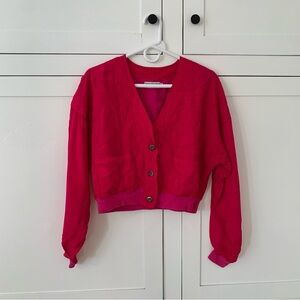 Vintage Contempo Casuals Hot Pink Textured Crop Bomber Jacket Size Medium
